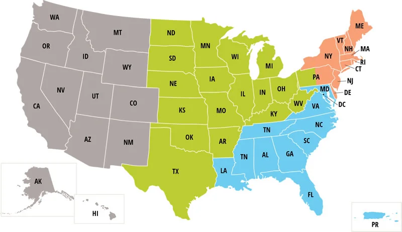 Map of the United States and Puerto Rico